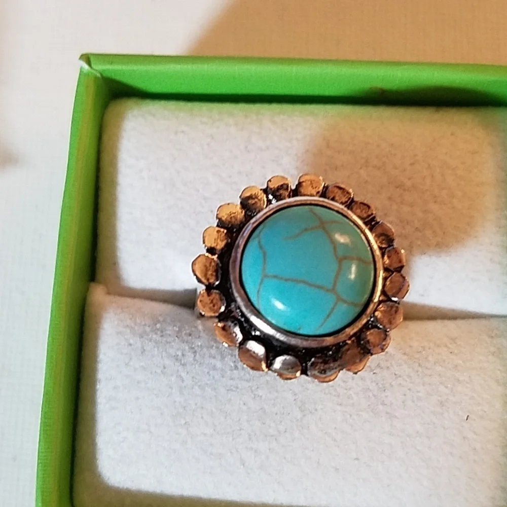 Silver Tone Adjustable Turquoise Ring